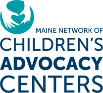The Maine Network of Children's Advocacy Centers logo, a teal circle with a graphic of two hands forming a heart shape and the words Maine Network of Children's Advocacy Centers